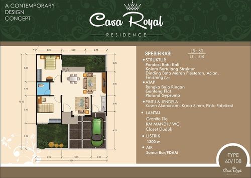 foto denah rumah tipe 65/111 B1 perumahan Casa Royal Residence