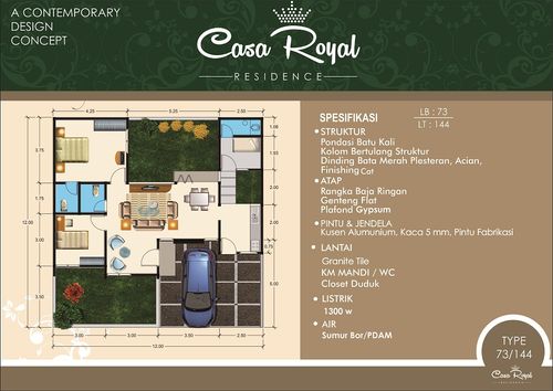 foto denah rumah tipe 73/143 A4 perumahan Casa Royal Residence