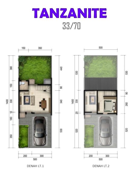 foto denah rumah tipe Tanzanite (2-Lt ; 33/70) perumahan Taman Krakatau - Margatani