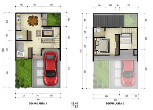 foto denah rumah tipe Green Spinel.43 perumahan Taman Krakatau - Margatani