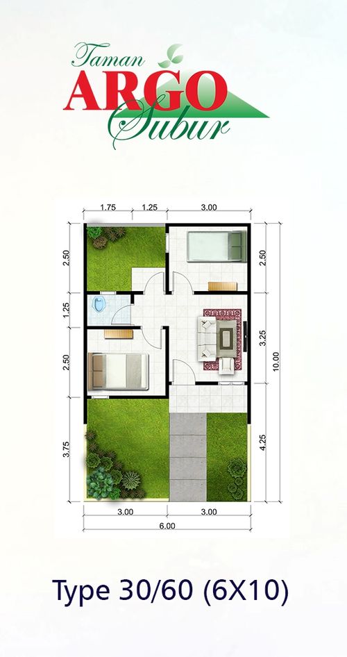 foto denah rumah tipe 30/96 perumahan Taman Argosubur