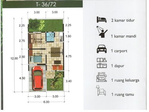 foto denah rumah tipe 36/72 perumahan PERUMAHAN SAFIRA GREEN FOREST
