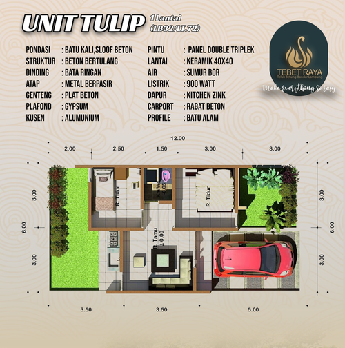 foto denah rumah tipe TULIP 32/72 perumahan TEBET RAYA