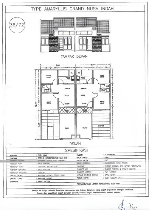 foto denah rumah tipe 36 AMARYLIS perumahan GRAND NUSA INDAH 2