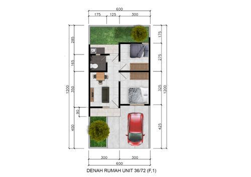 foto denah rumah tipe 36/72 perumahan Kebun Kembang Asri