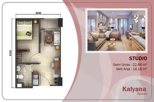 foto denah rumah tipe Studio Kalyana Sky Garden perumahan AKASA APARTMENT