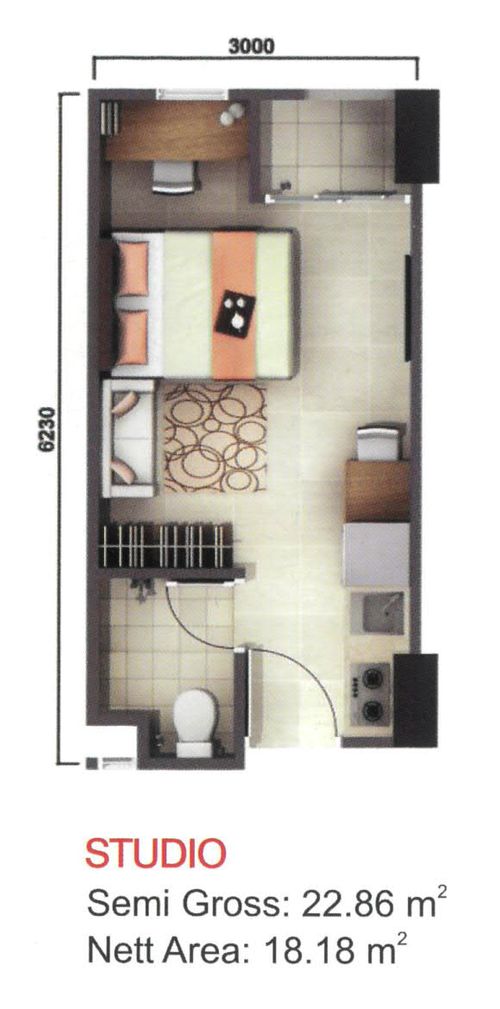 foto denah rumah tipe Studio (Kalyana) perumahan AKASA APARTMENT