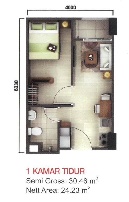 foto denah rumah tipe 1BR (Kalyana) perumahan AKASA APARTMENT