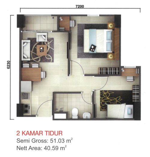 foto denah rumah tipe 2BR (Kalyana) perumahan AKASA APARTMENT