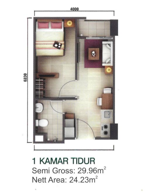 foto denah rumah tipe 1BR (Kirana) perumahan AKASA APARTMENT