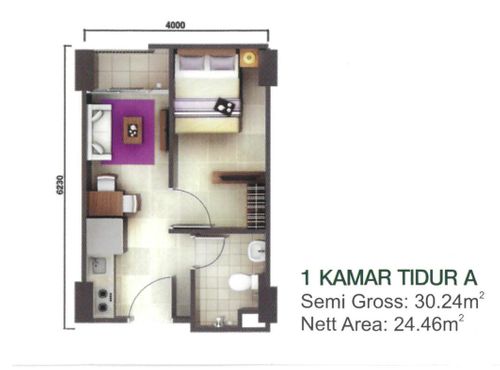 foto denah rumah tipe 1BR-A (Kirana) perumahan AKASA APARTMENT