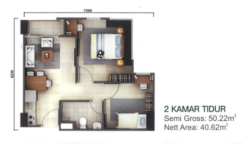 foto denah rumah tipe 2BR (Kirana) perumahan AKASA APARTMENT