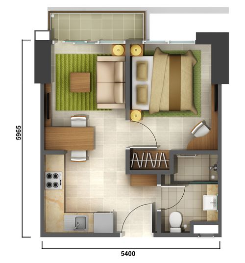foto denah rumah tipe Cassea 1BR perumahan APARTEMEN CASA DE PARCO