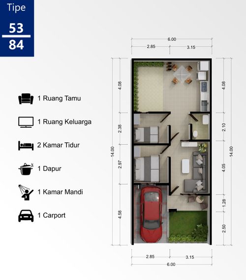 foto denah rumah tipe 53/84 perumahan SANTIKA LAND