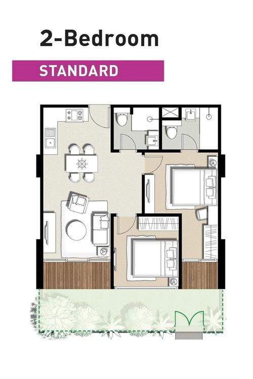 foto denah rumah tipe 2BR standart A (Ground) perumahan Apartement The Rosebay