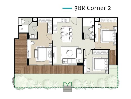 foto denah rumah tipe 3BR corner B perumahan Apartement The Rosebay