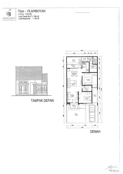 foto denah rumah tipe FLAMBOYAN perumahan Cluster Fedora, Suvarna Sutera