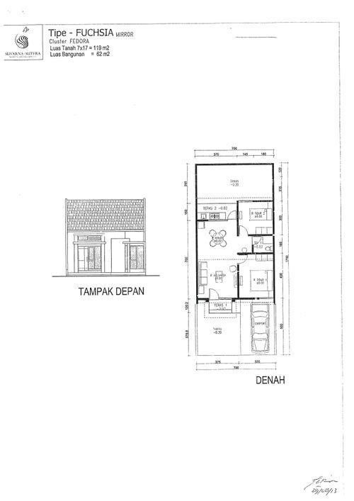 foto denah rumah tipe FREECIA + perumahan Cluster Fedora, Suvarna Sutera