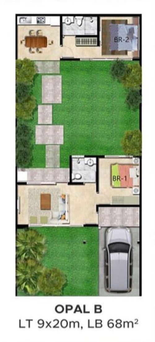 foto denah rumah tipe Opal B perumahan The Visenda Residence.