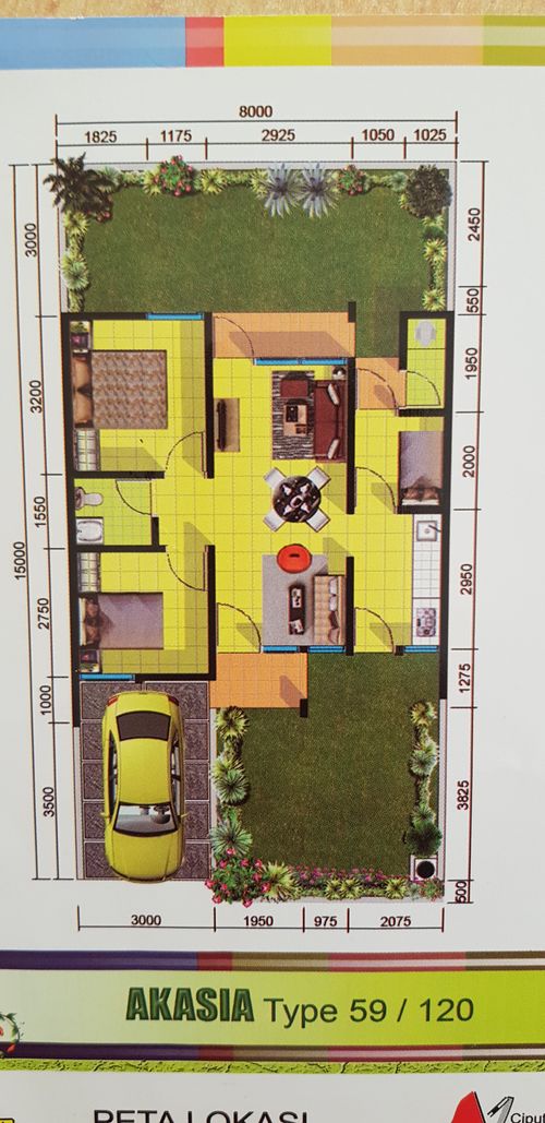 foto denah rumah tipe 59 perumahan Serpong Green Park 2