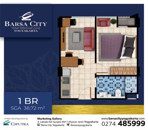 foto denah rumah tipe 1 BR perumahan Barsa City Tower Cornell