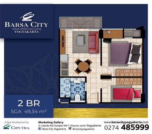 foto denah rumah tipe 2 BR perumahan Barsa City Tower Cornell