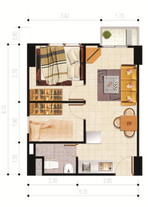 foto denah rumah tipe 2 Bedroom perumahan Apartemen Tamansari Panoramic