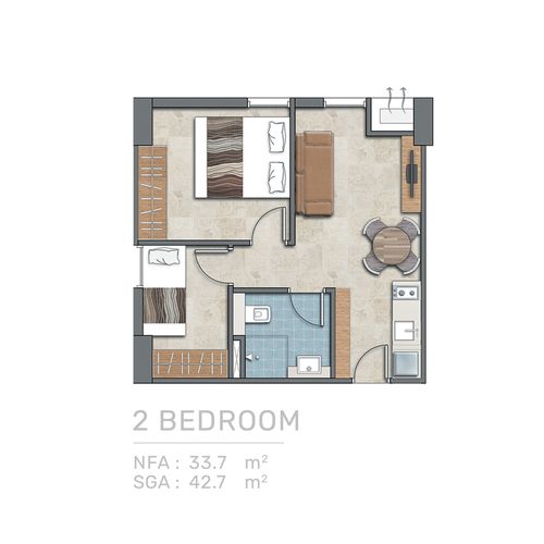 foto denah rumah tipe 2 BEDROOM perumahan APARTEMEN CORNELL & DENVER CITRALAND