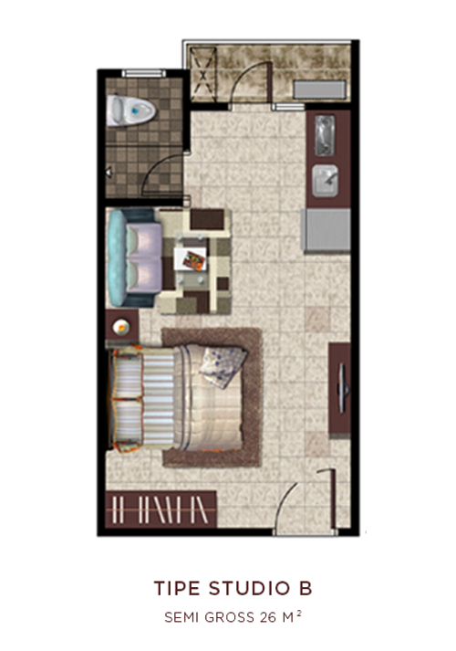 foto denah rumah tipe STUDIO OB perumahan OAK TOWER APARTMENT