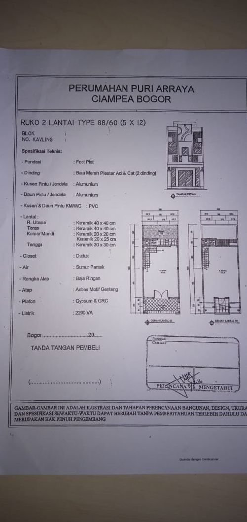 foto denah rumah tipe 88/60 perumahan PURI ARRAYA 1