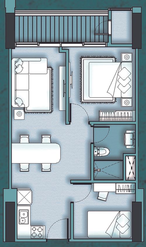 foto denah rumah tipe 2 BEDROOM COMPACT F perumahan THE VERTU APARTMENT, VIELOFT & SKY RESIDENCE