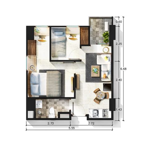 foto denah rumah tipe 2 Bedroom Tower Orchard perumahan APARTEMEN CITRA LIVING