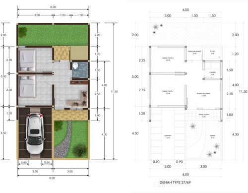 foto denah rumah tipe 27/69 perumahan Gading Tutuka residence