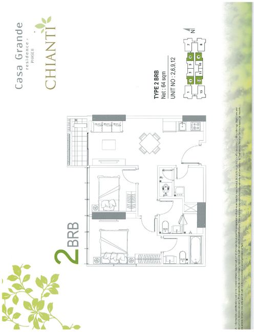 foto denah rumah tipe Chianti 2BR B perumahan Casa Grande Residence