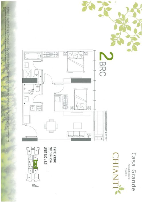 foto denah rumah tipe Chianti 2BR C2 perumahan Casa Grande Residence
