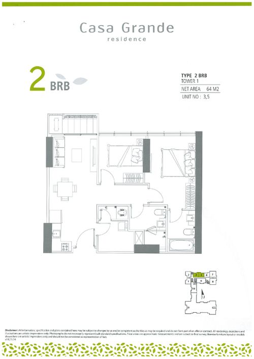 foto denah rumah tipe Bella 2BR B+G perumahan Casa Grande Residence