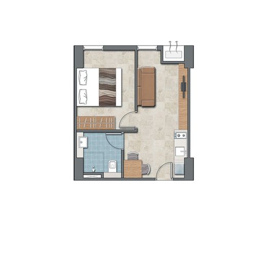 foto denah rumah tipe 1 BEDROOM perumahan APARTEMEN CORNELL & DENVER CITRALAND