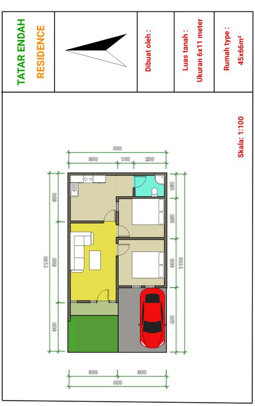 foto denah rumah tipe 36/80 perumahan TATAR ENDAH RESIDENCE