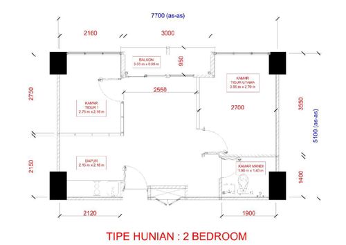 foto denah rumah tipe 2 Bedroom perumahan Taman Melati Surabaya MERR