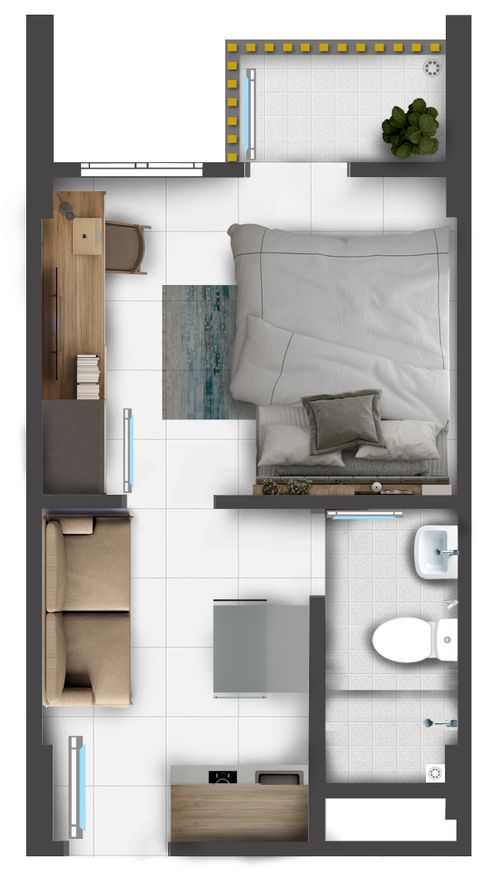 foto denah rumah tipe 1 BEDROOM perumahan ROYAL TAJUR RESIDENCE, APARTEMEN ROYAL HEIGHTS