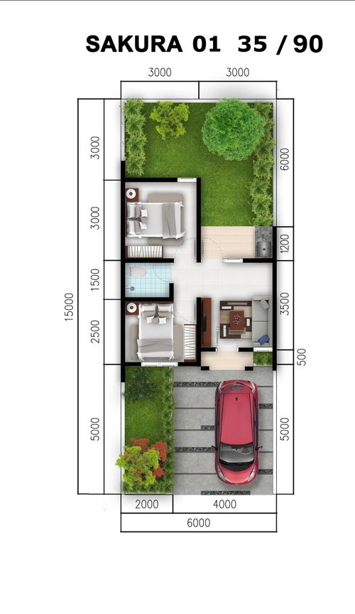 foto denah rumah tipe Sakura 1 Hoek (163) perumahan CitraIndah City Bukit Sakura