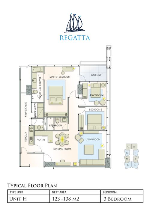 foto denah rumah tipe 3 BR H & O perumahan Apartemen Regatta VB