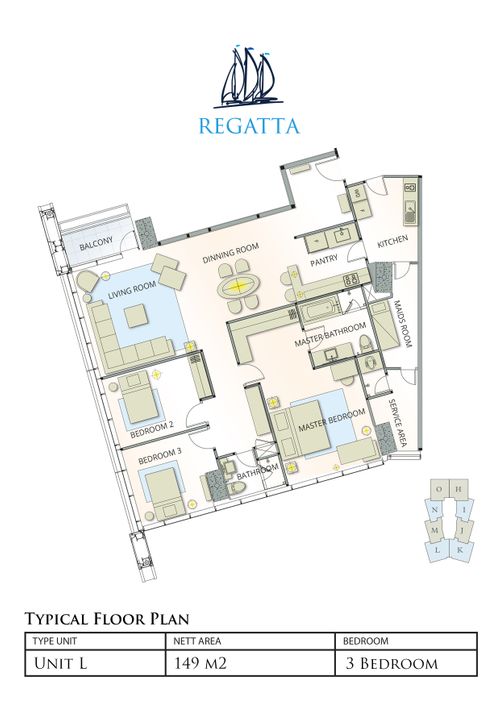 foto denah rumah tipe 3 BR L & K perumahan Apartemen Regatta VB