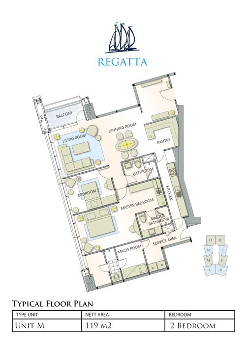 foto denah rumah tipe 2 BR M & J perumahan Apartemen Regatta VB