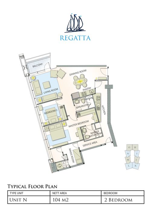 foto denah rumah tipe 2 BR N & I perumahan Apartemen Regatta VB