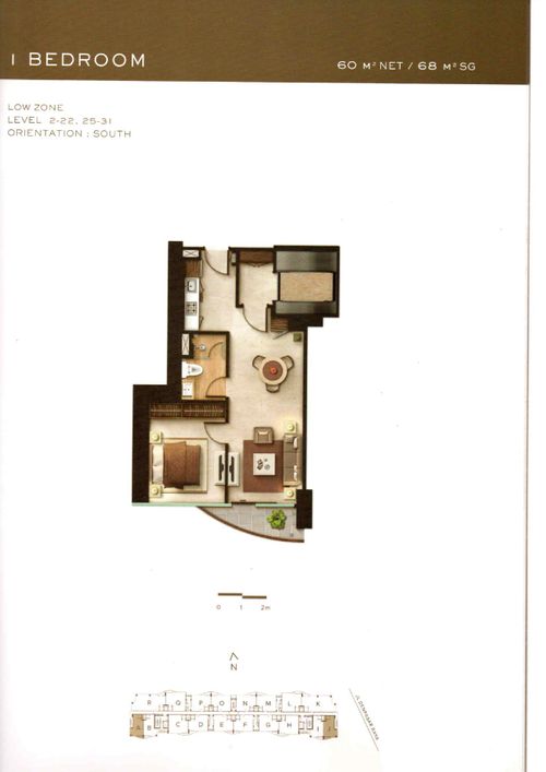 foto denah rumah tipe 1 BEDROOM perumahan APARTEMEN SOUTH HILLS