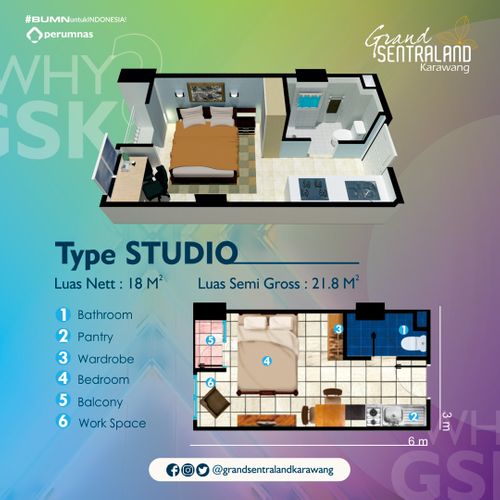 foto denah rumah tipe STUDIO perumahan GRAND SENTRALAND KARAWANG