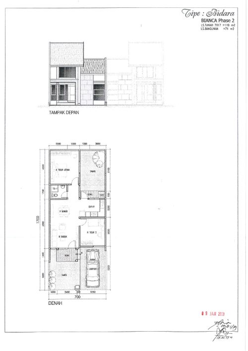 foto denah rumah tipe BIDARA perumahan Cluster Bianca, Suvarna Sutera