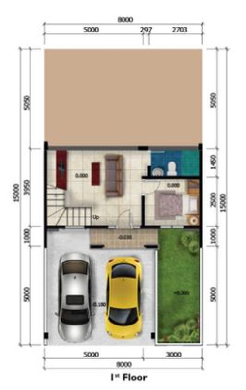 foto denah rumah tipe LANGSTONE A UPSLOPE perumahan ROYAL TAJUR RESIDENCE, CLUSTER AVEBURY