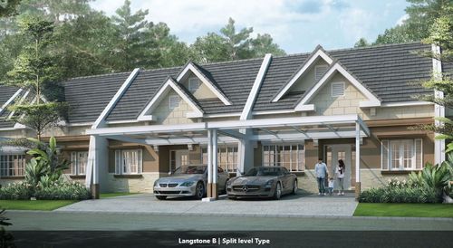 foto tampak rumah tipe LANGSTONE B SPLITLEVEL perumahan ROYAL TAJUR RESIDENCE, CLUSTER AVEBURY